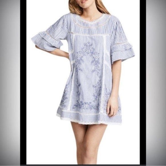 FREE PEOPLE striped crochet lace embroidered dress, M. - Picture 5 of 11
